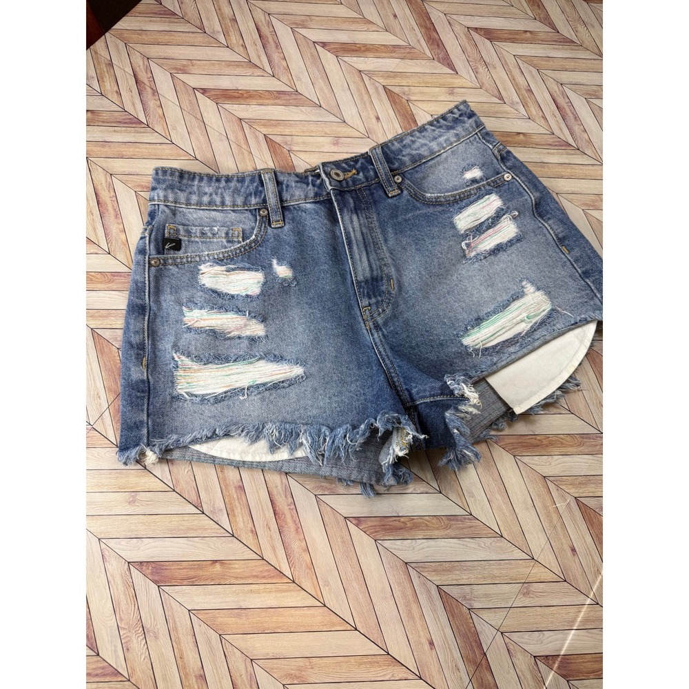 Kancan Women Denim‎ Shorts Cut 7 27 Mini Distressed High Rise Summer Distressed